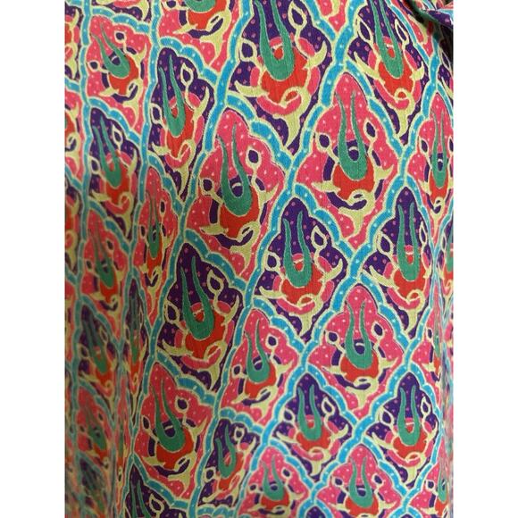 Diane Freis Top Blouse 3/4 Balloon Sleeve Tie Geo Floral V Neck Pleat ta… - Picture 7 of 10